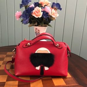 Real leather real fur decorated crossbody